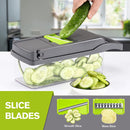 Vegetable Chopper Slicer Dicer - 12 -in -1 Onion Chopper Fruits Cutter Mandoline Slicer Food Chopper/Cutter with 7 Stainless Steel Blades, Adjustable Slicer & Dicer with Storage Container Gray