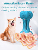 SCHITEC Dog Chew Toy for Aggressive Chewers, Tough Indestructible Natural Rubber Squeaky Dog Toys with Toothbrush for Large Medium Breed Dental Care Blue