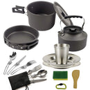 17pcs Camping Cookware Mess Kit, Non-Stick Lightweight Pots Pan Set with Stainless Steel Cups Plates Forks Knives Spoons for Camping, Backpacking, Outdoor Cooking and Picnic Black