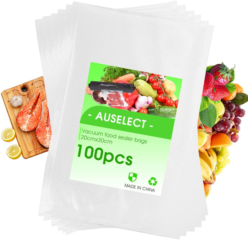 AUSELECT Vacuum Sealer Bags, 100pcs Food Vacuum Seal Bags, Vac Seal Bags (20cm*30cm) Compatible with All Vacuum Sealer, BPA Free