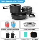15PCS Camping Cookware Mess Kit for 2 People Non-Stick Lightweight Pots Pan Set with Stainless Steel Cups Plates Forks Knives Spoons for Camping, Backpacking, Outdoor Cooking and Picnic