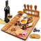 Bamboo Cheese Board Set Charcuterie Board Platter Serving Meat Board Including 4 Stainless Steel Knife and Serving Utensils for Christmas Wedding Birthday Anniversary