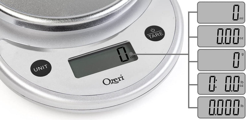Digital Multifunction Kitchen and Food Scale, Elegant Chrome Grey