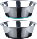 PEGGY11 No Spill Non-Skid Stainless Steel Deep Dog Bowls (720 ML Each, 2 Count) Each Bowl Holds 720 ML 2 Pack: Blue & Grey