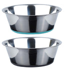 PEGGY11 No Spill Non-Skid Stainless Steel Deep Dog Bowls (720 ML Each, 2 Count) Each Bowl Holds 720 ML 2 Pack: Blue & Grey