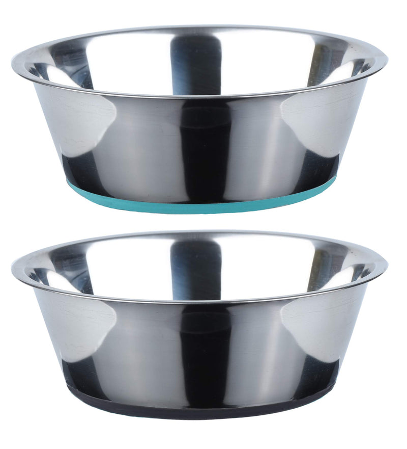 PEGGY11 No Spill Non-Skid Stainless Steel Deep Dog Bowls (720 ML Each, 2 Count) Each Bowl Holds 720 ML 2 Pack: Blue & Grey