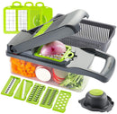 Vegetable Chopper Slicer Dicer - 12 -in -1 Onion Chopper Fruits Cutter Mandoline Slicer Food Chopper/Cutter with 7 Stainless Steel Blades, Adjustable Slicer & Dicer with Storage Container Gray