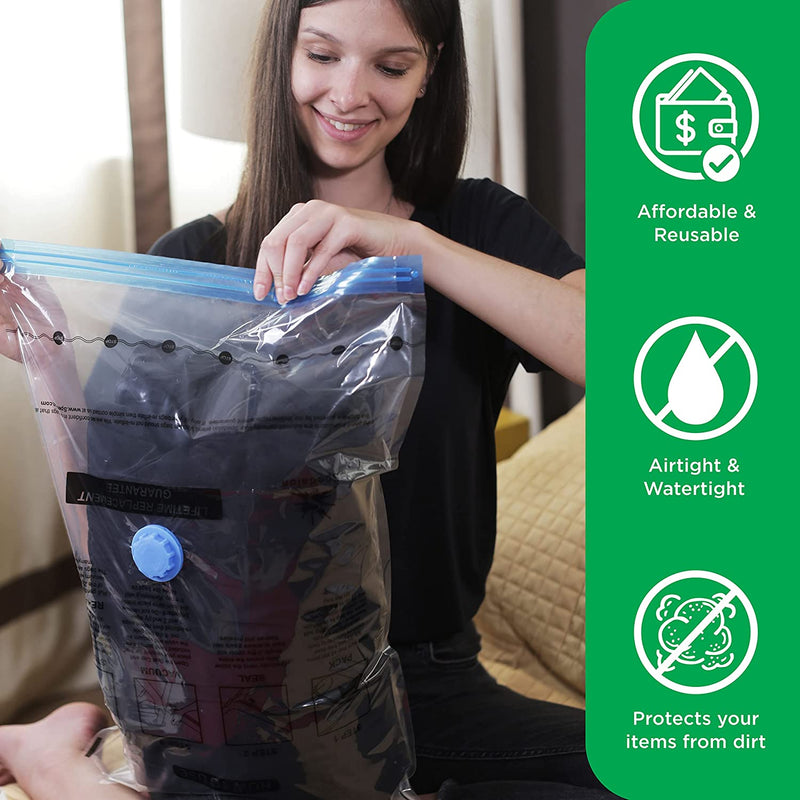 Vacuum Storage Bags - Pack of 20 (5 Jumbo + 5 Large + 5 Medium + 5 Small) ReUsable with free Hand Pump for travel packing | Best Sealer Bags for Clothes, Duvets, Bedding, Pillows, Blankets, Curtains 20 Bags - 5J + 5L + 5M + 5S