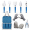 9-Pc. Garden Tools Set & Tote – Multi-Pocket Bag with Knee Support Pads, 6 Aluminium Alloy Hand Tools, & 1-Size-Fits-All Gardening Gloves – Heavy-Duty, Stylish Planting Tool Kit by botana, Blue/Grey