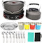 Army 22pcs Camping Cookware Mess Kit Large Size Hanging Pot Pan Kettle with Base Cook Set for 4 Cups Dishes Forks Spoons Kit for Outdoor Camping Hiking and Picnic 1 Pack 22-in-1