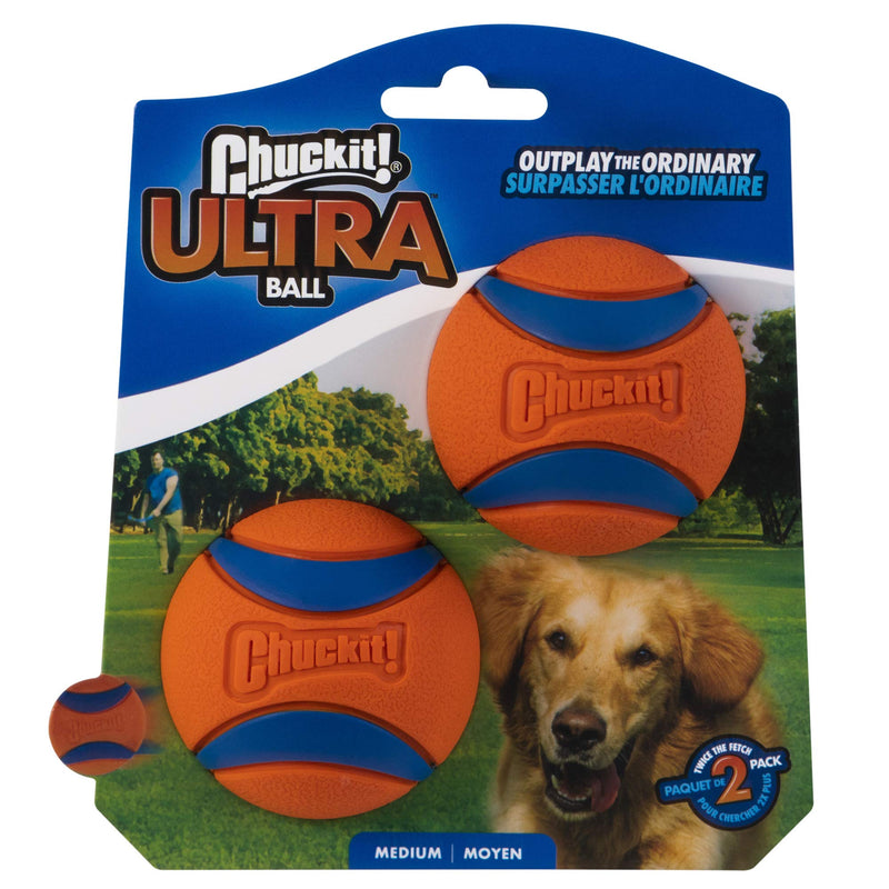 Chuckit! 17001 2.5-Inch Ultra Ball 2 Pack, Medium, Orange/Blue M (Pack of 2)