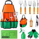 Garden Tool Set, 12 Piece Aluminum Hand Tool Kit, Garden Canvas Apron with Storage Pocket, Outdoor Tool, Heavy Duty Gardening Work Set with Ergonomic Handle, Gardening Tools for women men Orange 12PCS