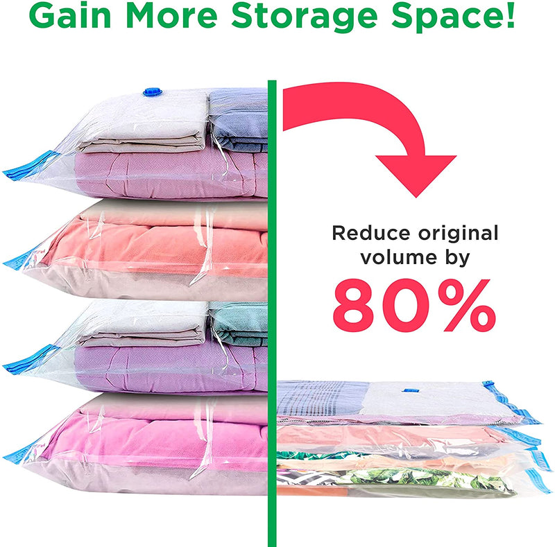 Vacuum Storage Bags - Pack of 20 (5 Jumbo + 5 Large + 5 Medium + 5 Small) ReUsable with free Hand Pump for travel packing | Best Sealer Bags for Clothes, Duvets, Bedding, Pillows, Blankets, Curtains 20 Bags - 5J + 5L + 5M + 5S