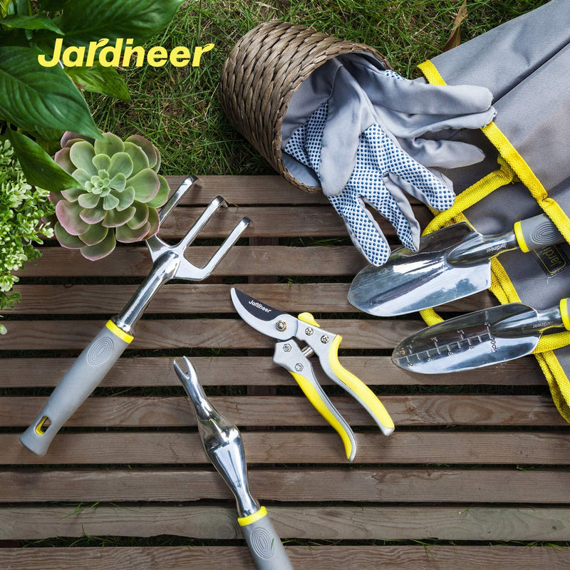 Jardineer Garden Tools Set, 8PCS Heavy Duty Garden Tool Kit with Outdoor Hand Tools, Garden Gloves and Storage Tote Bag, Gardening Tools Gifts for Women and Men 8 pcs gray