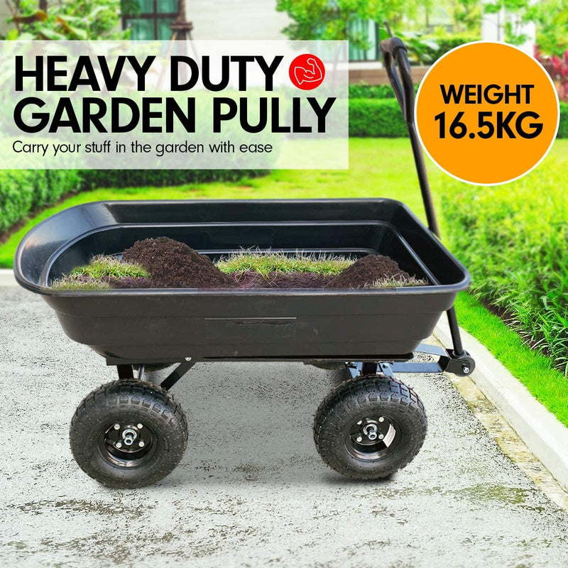 Kartrite Garden Trolley Wheel Barrow Dump Cart Hand Utility Lawn Yard Wagon Farm - 75L