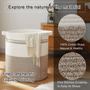 Laundry Basket, Laundry Hamper, Tall Decorative Woven Cotton Rope Basket, Blanket Basket for Living Room, Round Storage Baskets for Pillows, Towels Large (40*40*50cm, White & Brown)