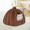 Pet Bed Comfy Kennel Cave Cat Dog Beds Bedding Castle Igloo Nest Brown M