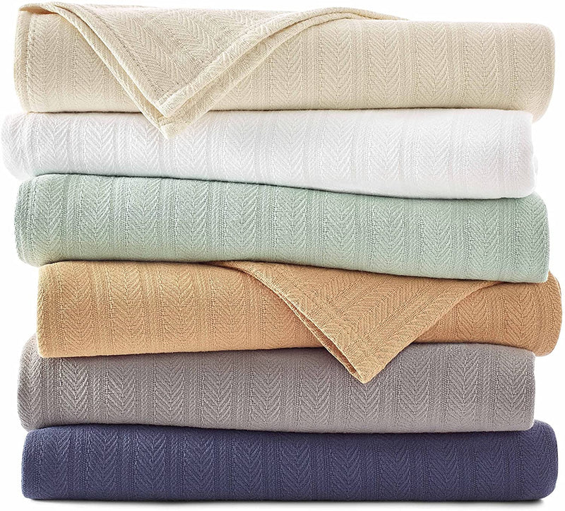 Cotton Woven Blanket by VELLUX - Natural, Cozy, Warm, Chevron Textured, Pet-Friendly, All-Seasons - Tan Twin 66 x 90 Twin (66 x 90 in) Tan