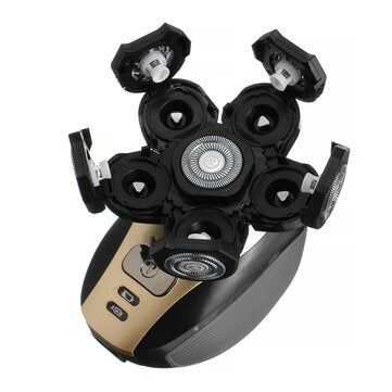 5 in 1 Power Display USB Rechargeable 6 Heads Bald Head Shaver Electric Hair Trimmer Clipper Facial Massager Cleaning Brush