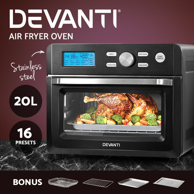 Devanti 20L Air Fryer Convection Oven Oil Free Fryers Kitchen Cooker Accessories Black