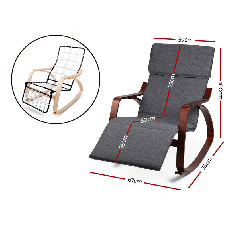 Artiss Fabric Rocking Armchair with Adjustable Footrest - Charcoal