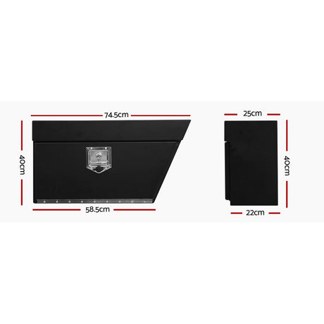 Giantz Black Under Tray Tool Box Pair Set Ute Steel Toolbox Trailer Underbody