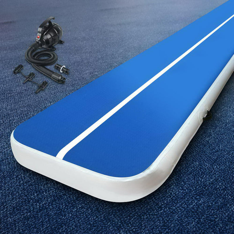 Everfit 8X1M Inflatable Air Track Mat 20CM Thick with Pump Tumbling Gymnastics Blue