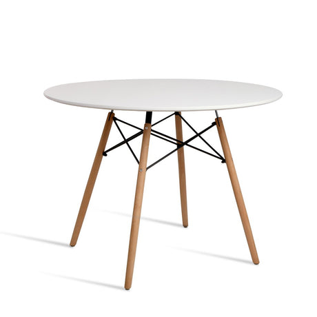 Artiss Round Dining Table 4 Seater 100cm White Replica Eames DSW Cafe Kitchen Retro Timber Wood MDF Tables