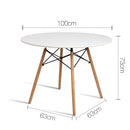 Artiss Round Dining Table 4 Seater 100cm White Replica Eames DSW Cafe Kitchen Retro Timber Wood MDF Tables