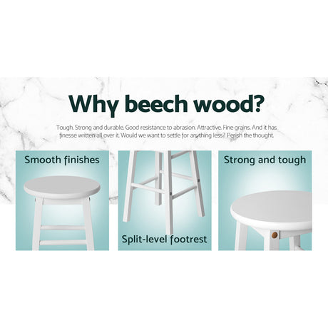 Artiss Set of 2 Beech Wood Backless Bar Stools - White