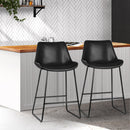 Artiss Set of 2 Bar Stools Kitchen Metal Bar Stool Dining Chairs PU Leather Black