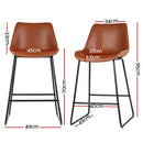 Artiss Set of 2 Bar Stools Kitchen Metal Bar Stool Dining Chairs PU Leather Brown