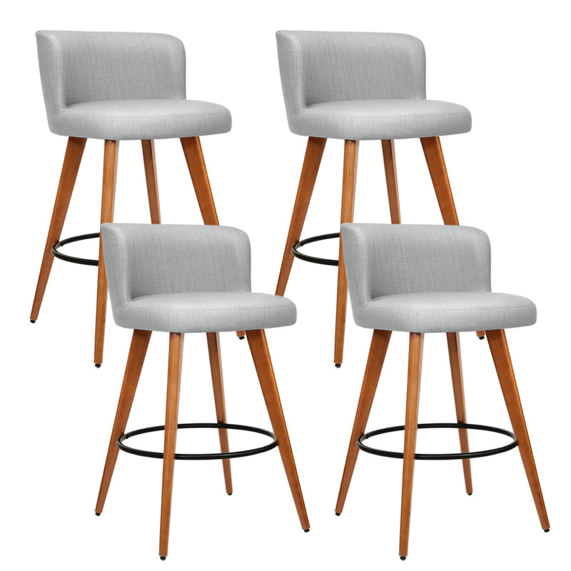 Artiss Set of 4 Wooden Fabric Bar Stools Circular Footrest - Light Grey