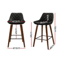 Artiss Set of 2 Bar Stools Bentwood PU Leather Diamond Pleat - Black