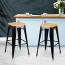 Artiss Set of 2 Wooden Backless Bar Stools- Black