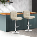 Artiss 2x Leather Bar Stools NOEL Kitchen Chairs Swivel Bar Stool Gas Lift Beige