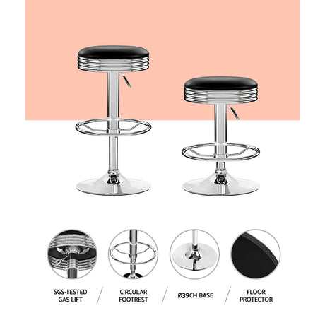 Artiss set of 4 PU Leather Bar Stools Kitchen Bar Stool Dining Chair Black Anton Swivel