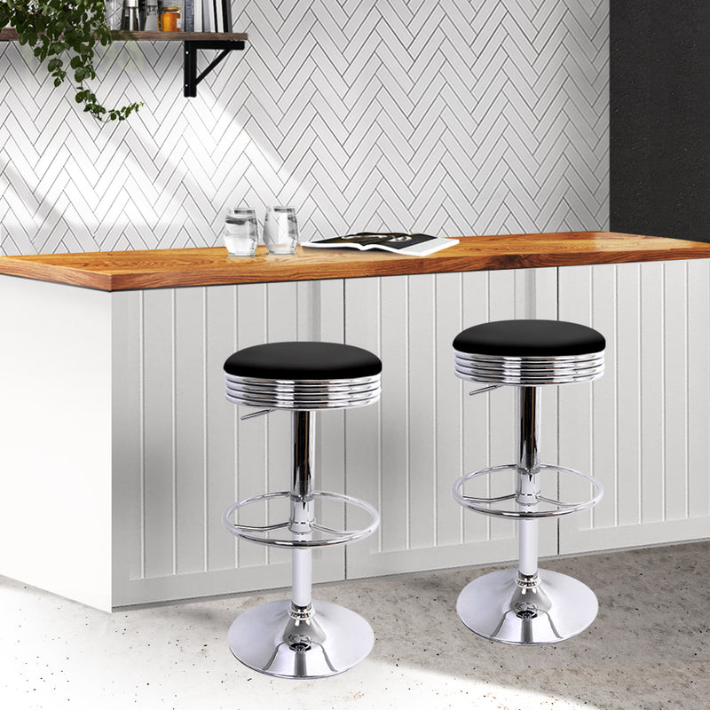 Artiss set of 4 PU Leather Bar Stools Kitchen Bar Stool Dining Chair Black Anton Swivel