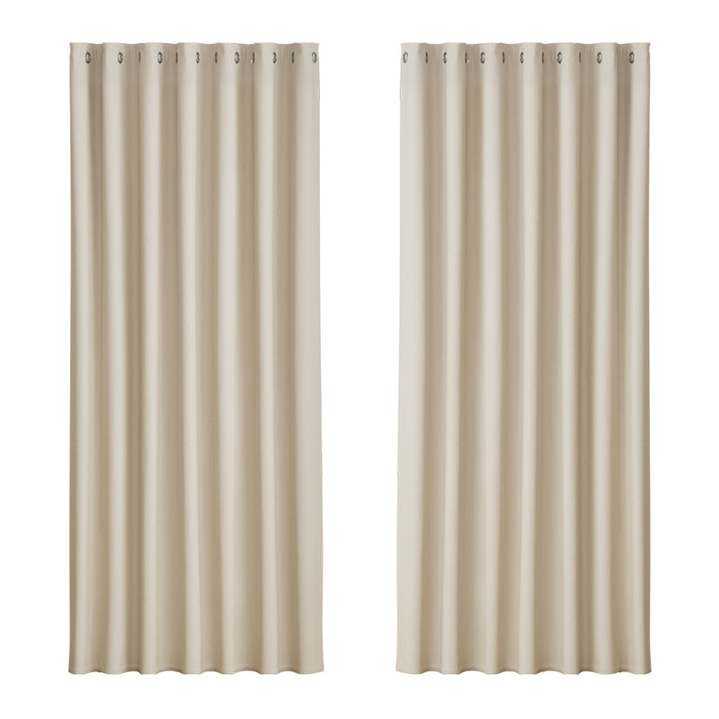 Artiss 2X Blockout Curtains Blackout Window Curtain Eyelet 240x230cm Beige