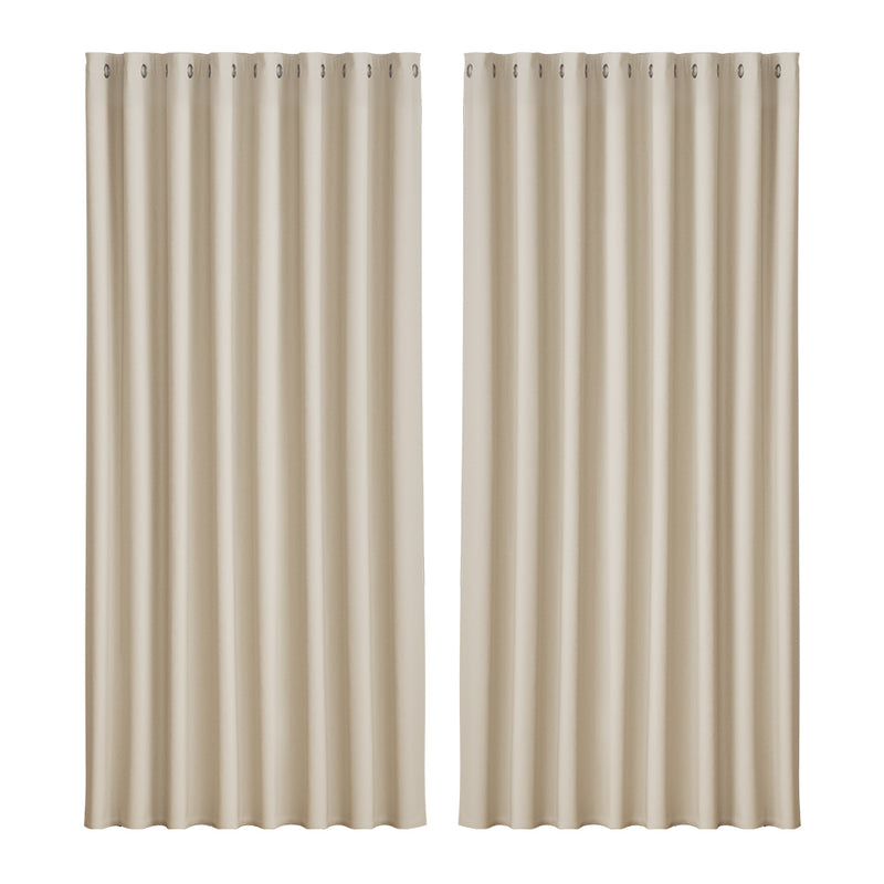 Artiss 2X Blockout Curtains Blackout Window Curtain Eyelet 300x230cm Beige