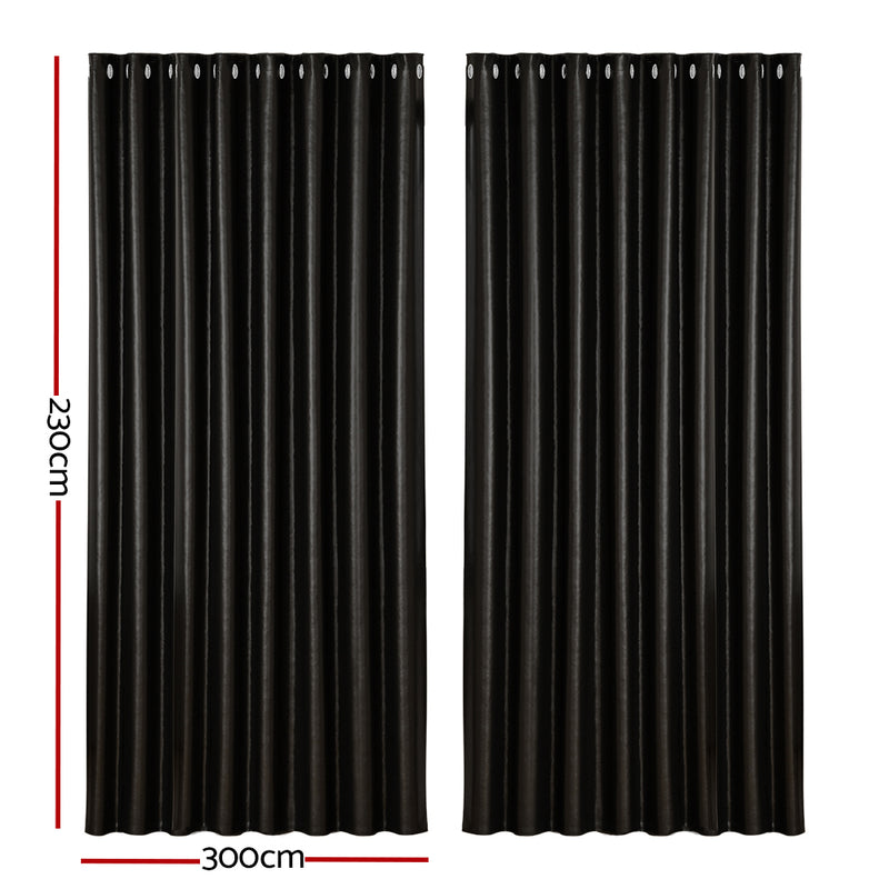 Artiss 2X Blockout Curtains Blackout Window Curtain Eyelet 300x230cm Black