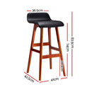 Artiss Set of 2 PU Leather Wood Wave Style Bar Stool - Black