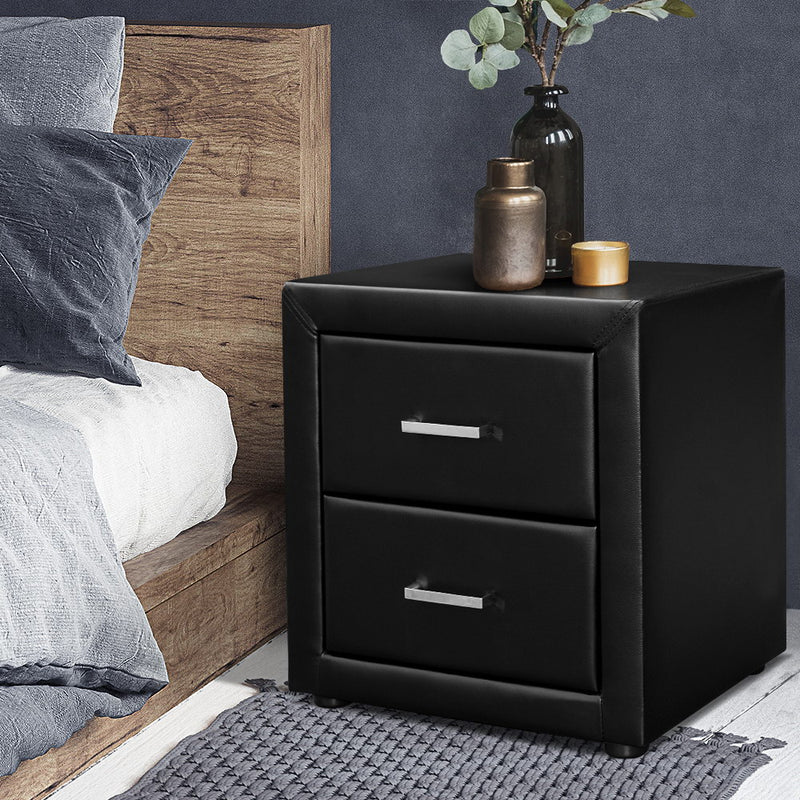 Artiss PVC Leather Bedside Table - Black