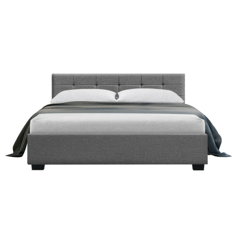 Artiss Lisa Bed Frame Fabric Gas Lift Storage - Grey Double