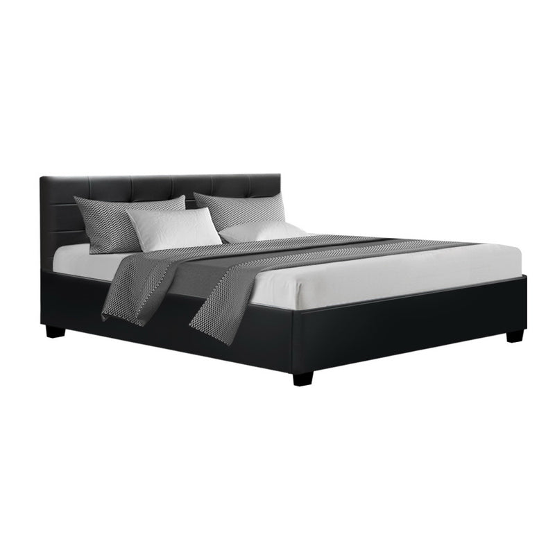 Artiss Lisa Bed Frame PU Leather Gas Lift Storage - Black Queen