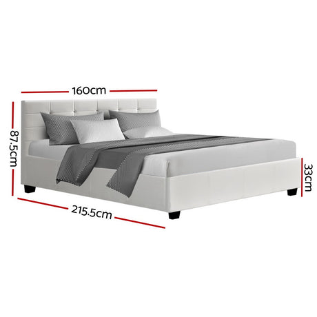 Artiss Lisa Bed Frame PU Leather Gas Lift Storage - White Queen