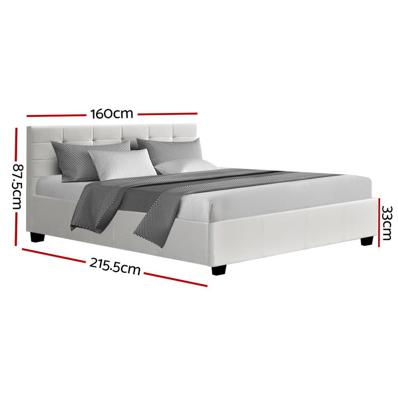 Artiss Lisa Bed Frame PU Leather Gas Lift Storage - White Queen