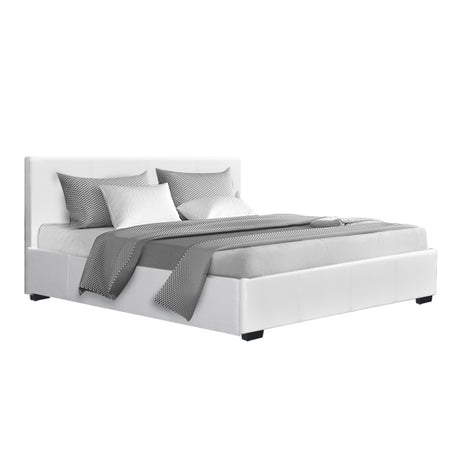 Artiss Nino Bed Frame PU Leather - White Queen