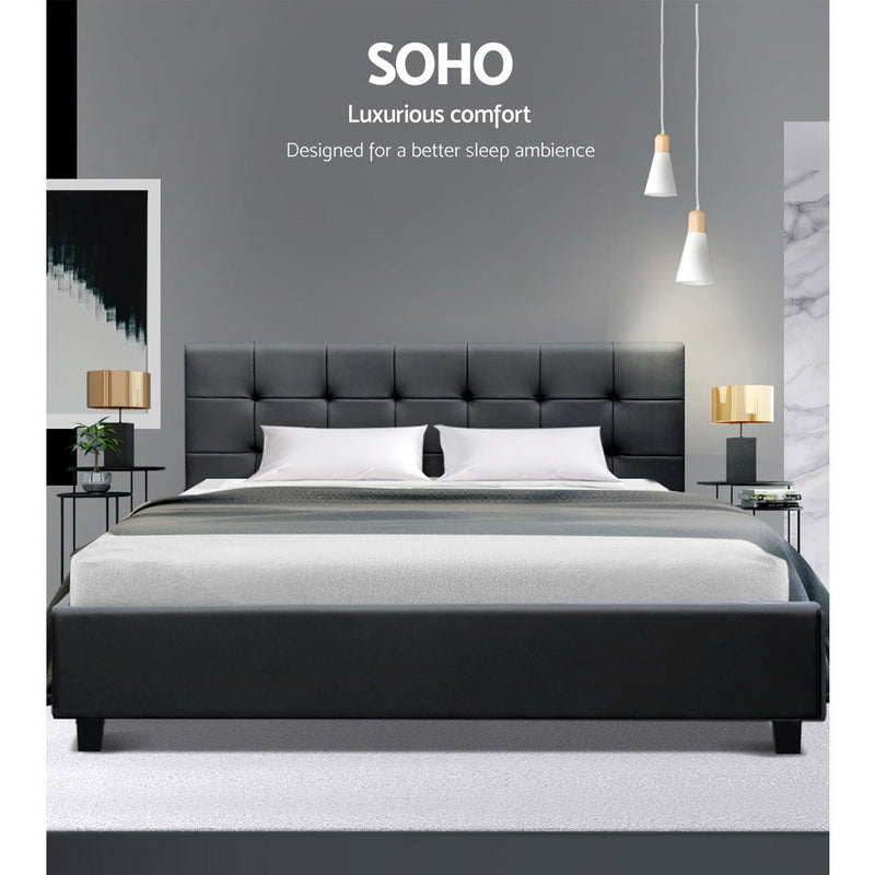 Artiss King Size Bed Frame Base Mattress Platform Black Leather Wooden SOHO