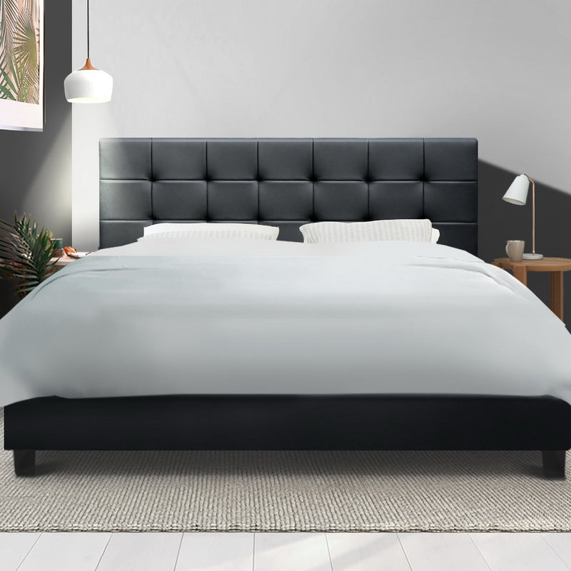 Artiss King Size Bed Frame Base Mattress Platform Black Leather Wooden SOHO